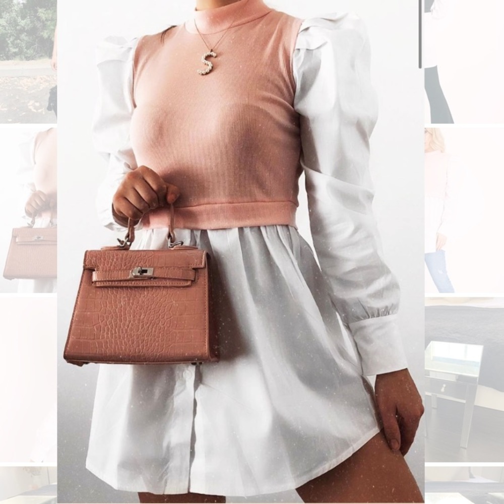 Rebellious Pink Overlay Puff Sleeve White Shirt